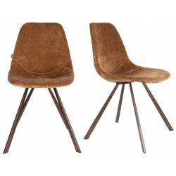 Lot de 2 Chaises Velours Franky Cognac Dutchbone Vintage Tendance Sièges de Table 46x56x83cm