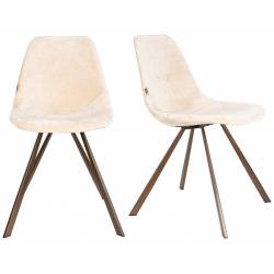 Lot de 2 Chaises Velours Franky Beige Dutchbone Vintage Tendance Sièges de Table 46x56x83cm