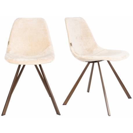 Lot de 2 Chaises Velours Franky Beige Dutchbone Vintage Tendance Sièges de Table 46x56x83cm