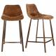 Lot de 2 Chaises de Bar Franky Velours Cognac Dutchbone Vintage Tendance Sièges Haut 45x52x91cm