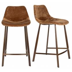 Lot de 2 Chaises de Bar Franky Velours Cognac Dutchbone Vintage Tendance Sièges Haut 45x52x91cm