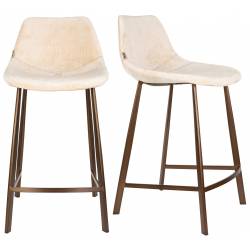 Lot de 2 Chaises de Bar Franky Velours Beige Dutchbone Vintage Tendance Sièges Haut 45x52x91cm