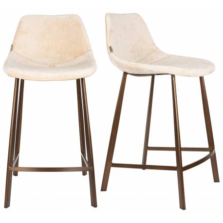 Lot de 2 Chaises de Bar Franky Velours Beige Dutchbone Vintage Tendance Sièges Haut 45x52x91cm