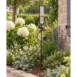 Pluviomètre à Piquer Tuteur Plante Décoration de Jardin Motif Libellule en Fer Patiné et Tube en Verre 6,5x15,5x107cm