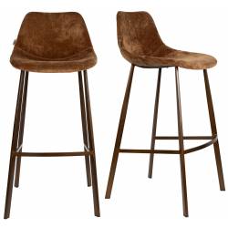 Lot de 2 Chaises de Bar Franky Velours Cognac Dutchbone Vintage Tendance Sièges Haut 50x54x106cm