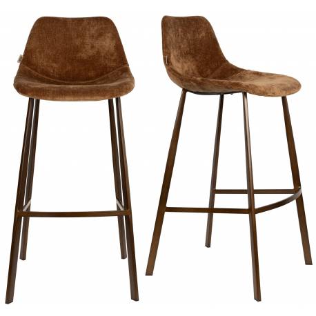Lot de 2 Chaises de Bar Franky Velours Cognac Dutchbone Vintage Tendance Sièges Haut 50x54x106cm