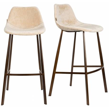 Lot de 2 Chaises de Bar Franky Velours Beige Dutchbone Vintage Tendance Sièges Haut 50x54x106cm
