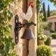 Cloche Coq Coloré Carillon Murale en Fonte sur Crédence Décoration Champêtre 14x23x45cm