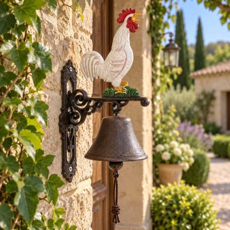 Cloche Coq Coloré Carillon Murale en Fonte sur Crédence Décoration Champêtre 14x23x45cm