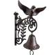 Cloche Oiseau Murale Carillon en Fonte Patinée Marron Décoration de Jardin Style Campagne 15,5x20x28cm