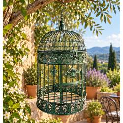 Cage décorative Ronde GM Volière en Acier Patiné Vert Décoration à Suspendre 25x25x51cm