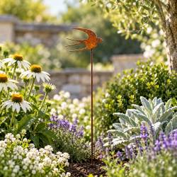 Hirondelle MM en Acier Oxydé Décoration de Jardin à Planter Silhouette d'Oiseau 0,5x19,5x85,5cm