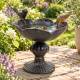 Bain Oiseau sur Pied Bénitier en Fonte Patinée Marron Grainetier Décoration de Jardin 14,5x14,5x16cm