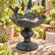 Bain Oiseau sur Pied Bénitier en Fonte Patinée Gris Grainetier Décoration de Jardin 14,5x14,5x16cm