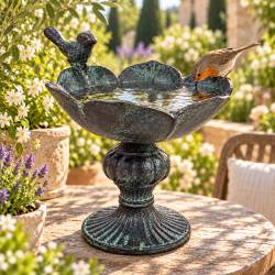 Bain Oiseau sur Pied Bénitier en Fonte Patinée Gris Grainetier Décoration de Jardin 14,5x14,5x16cm