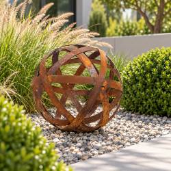 Sphère MM en Acier Boule Décorative à Poser Finition Oxydée Décoration de Jardin Ø40cm