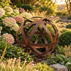 Sphère GM en Acier Boule Décorative à Poser Finition Oxydée Décoration de Jardin Ø49cm