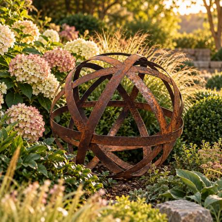 Sphère GM en Acier Boule Décorative à Poser Finition Oxydée Décoration de Jardin Ø49cm
