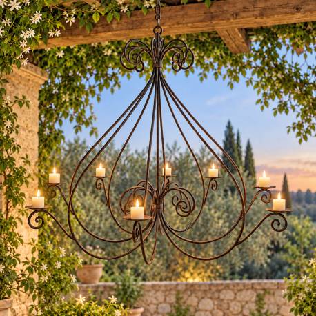 Lustre Bougeoir XXL en Acier Oxydé Chandelier à Suspendre Suspension à Bougie 105x118x118cm