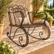 Rocking Chair Vienne Marron Chaise Fauteuil de Jardin à Bascule Intérieur Extérieur en Métal Patiné 67x88x92cm