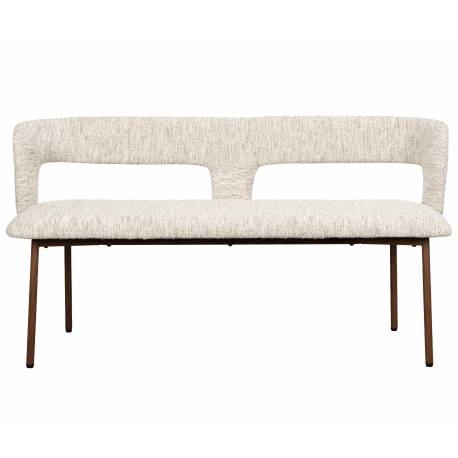 Banc Chelsea Woody Banquette en Bouleau et Tissu Chiné Bouclette Beige Mobilier Salle à Manger 51x79x148cm