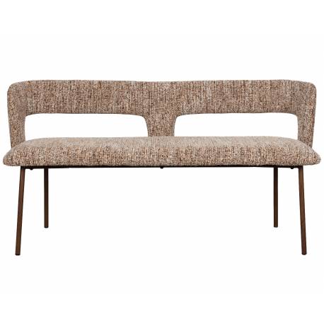 Banc Chelsea Woody Banquette en Bouleau et Tissu Chiné Bouclette Marron Mobilier Salle à Manger 51x79x148cm