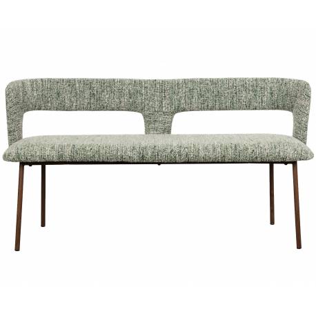 Banc Chelsea Woody Banquette en Bouleau et Tissu Chiné Bouclette Vert Mobilier Salle à Manger 51x79x148cm