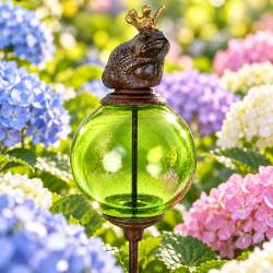 Tuteur Boule Vert Pic de Jardin Coloré Décoration de Jardin à Planter Motif Grenouille en Fonte et Verre 10x10x117cm