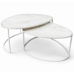 Duo de Tables Basses Alba Athezza Lot de Gigognes en Marbre et Acier Blanc Mobilier Design 45x65x88cm