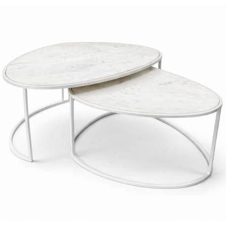 Duo de Tables Basses Alba Athezza Lot de Gigognes en Marbre et Acier Blanc Mobilier Design 45x65x88cm