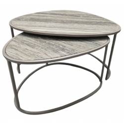 Duo de Tables Basses Alba Athezza Lot de Gigognes en Marbre et Acier Gris Mobilier Design 45x65x88cm
