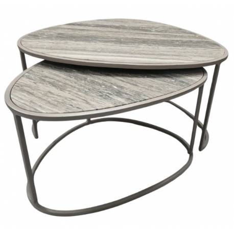 Duo de Tables Basses Alba Athezza Lot de Gigognes en Marbre et Acier Gris Mobilier Design 45x65x88cm