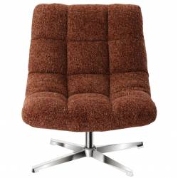 Fauteuil Montclar Athezza Siège en Acier Chrome et Tissu Bordeaux Chiné Assise Pivotante Lounge Esprit Rétro 76x89x93cm