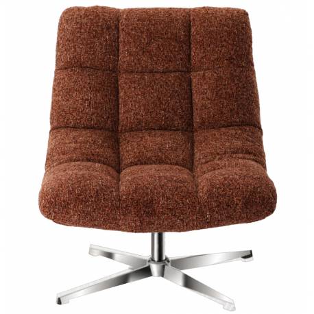 Fauteuil Montclar Athezza Siège en Acier Chrome et Tissu Bordeaux Chiné Assise Pivotante Lounge Esprit Rétro 76x89x93cm