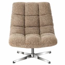 Fauteuil Montclar Athezza Siège en Acier Chrome et Tissu Beige Chiné Assise Pivotante Lounge Esprit Rétro 76x89x93cm