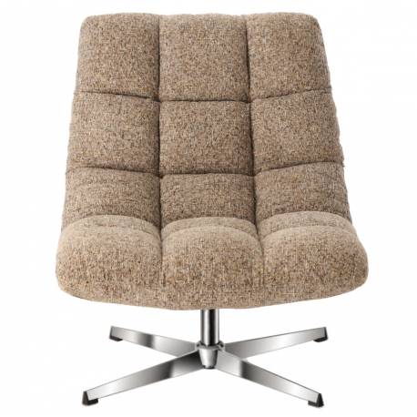 Fauteuil Montclar Athezza Siège en Acier Chrome et Tissu Beige Chiné Assise Pivotante Lounge Esprit Rétro 76x89x93cm