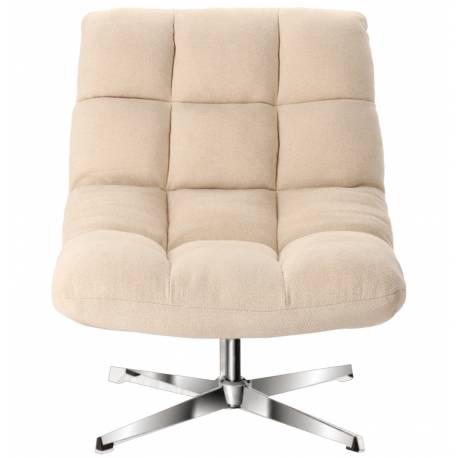 Fauteuil Montclar Athezza Siège en Acier Chrome et Tissu Ecru Assise Pivotante Lounge Esprit Rétro 76x89x93cm