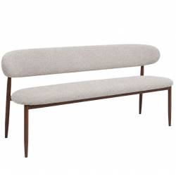Banc Georgia Athezza Pied Noyer Banquette de Salle à Manger en Acier et Tissu Beige 55x77x161cm