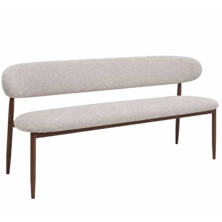 Banc Georgia Athezza Pied Noyer Banquette de Salle à Manger en Acier et Tissu Beige 55x77x161cm