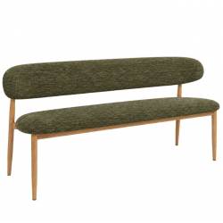 Banc Georgia Athezza Pied Naturel Banquette de Salle à Manger en Acier et Tissu Vert 55x77x161cm