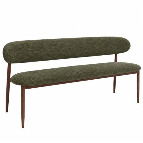 Banc Georgia Athezza Pied Noyer Banquette de Salle à Manger en Acier et Tissu Vert 55x77x161cm