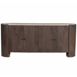Buffet Bertille Athezza Meuble de Rangement Manguier et Marbre Bahut 4 Portes 40x77x180cm