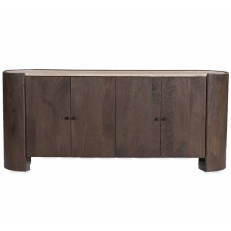 Buffet Bertille Athezza Meuble de Rangement Manguier et Marbre Bahut 4 Portes 40x77x180cm