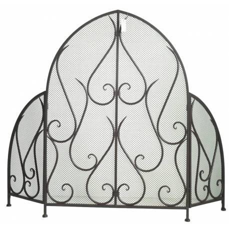 Pare Feu Feux Grille de Cheminée à Trois Pans Grillagé Ecran de Foyer en Acier Marron 85x117cm